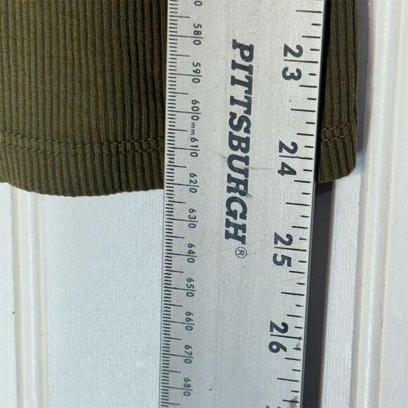 Bebe Olive Green Ribbed Rhinestone Logo Tee Shirt Top L Y2K Glam Stretch Bling - Picture 4 of 8